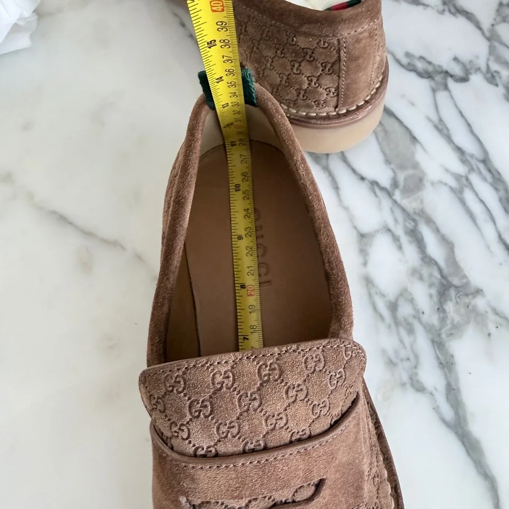 GUCCI  GG Moreau Moccasin Brown Suede Loafer Shoe Penny Strap, G 8+
